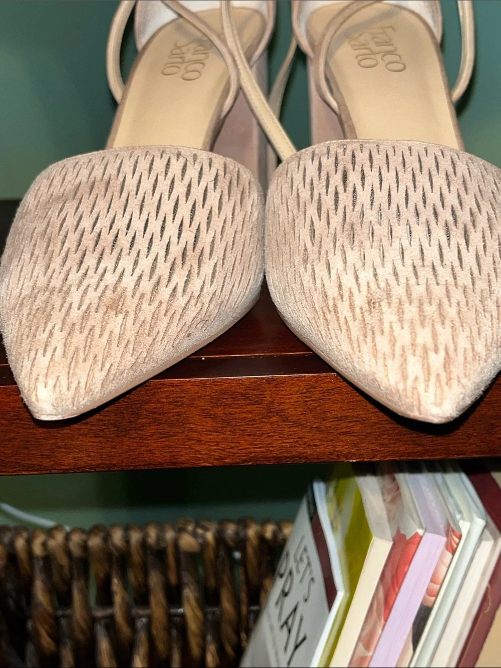 Franco Sarto Perry Perforated Suede Block Heel Pumps - Taupe / Blush, Size 10
